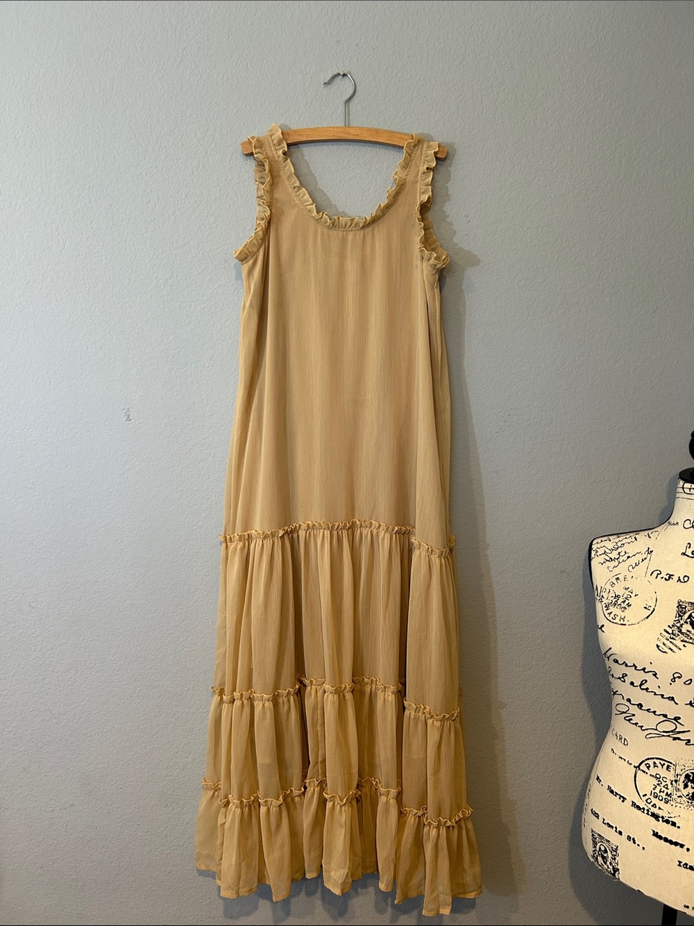Ruffled Tiered Maxi Dress in Light Beige